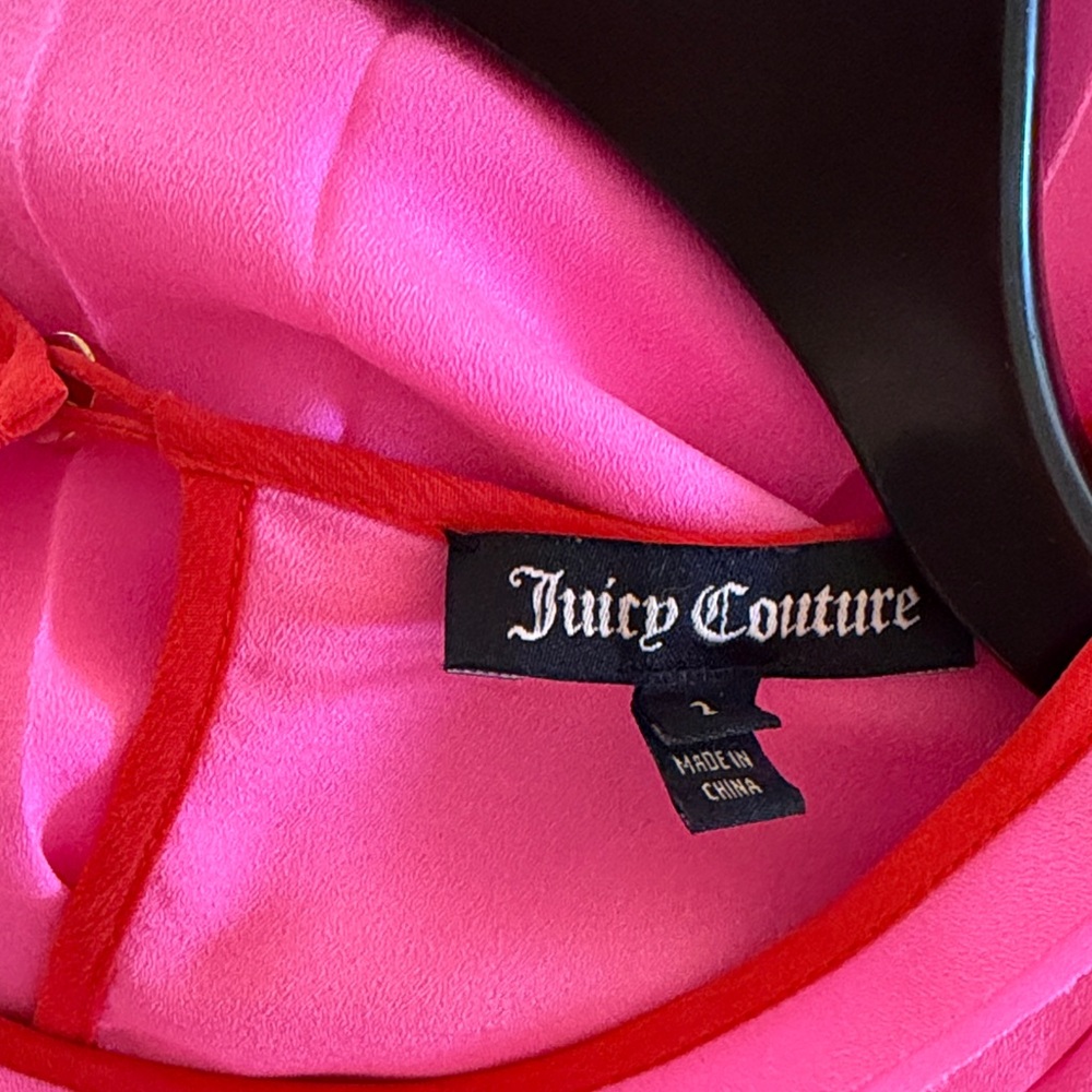 Juicy Couture Pink and Red Pleated Short-Sleeve Silk Blend Dress 2 - Picture 5 of 6
